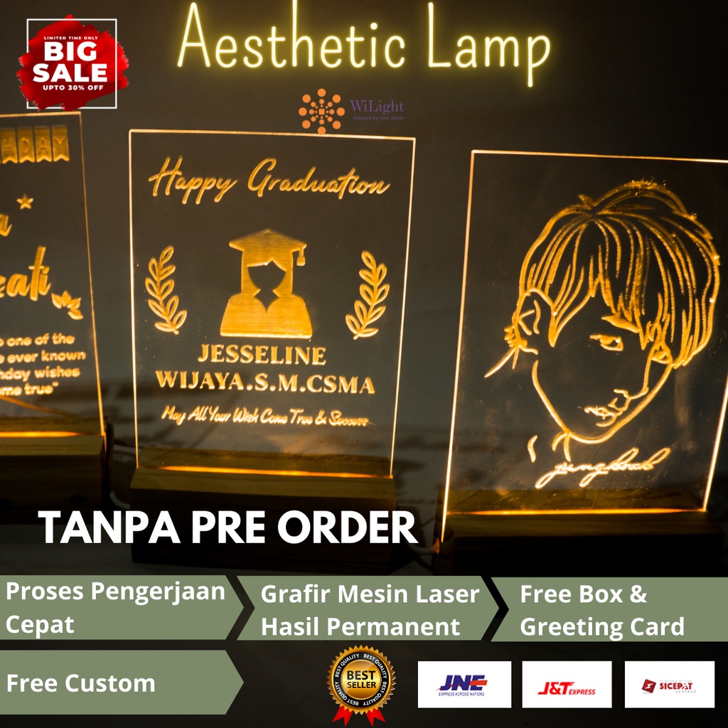 Lampu Akrilik Acrylic Custom Foto Nama Wisuda Graduation Ultah Mood Lamp Aesthetic Lampu Tidur Hias