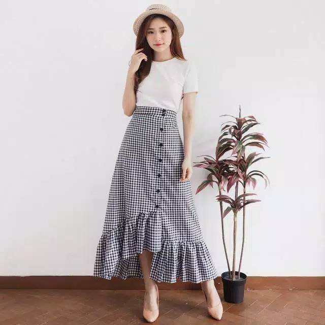 ROK ZIRA KOTAK // ROK ZARA RUFFLE // LONG RUFFLE PLAID SKIRT // ROK PANJANG