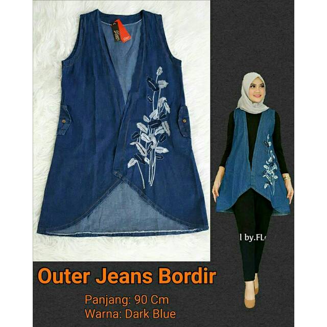 Outer Jeans Bordir / Rompi Jeans Dark Blue Murah