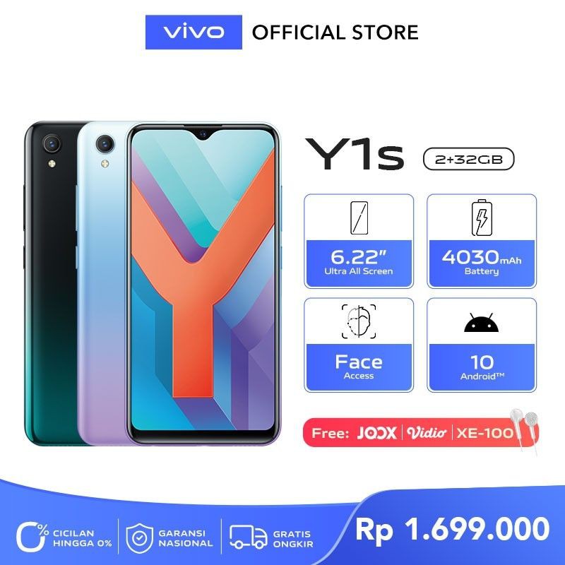 vivo Y1s 2GB / 32GB - MT6765, 6,22" Ultra All Screen, 4030mAh - Garansi Resmi vivo Indonesia        