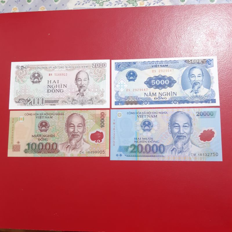 Uang Kertas Kuno Asing Vietnam 1 Set ( 2000 Dong, 5000 Dong, 10000 Dong dan 20000 Dong)