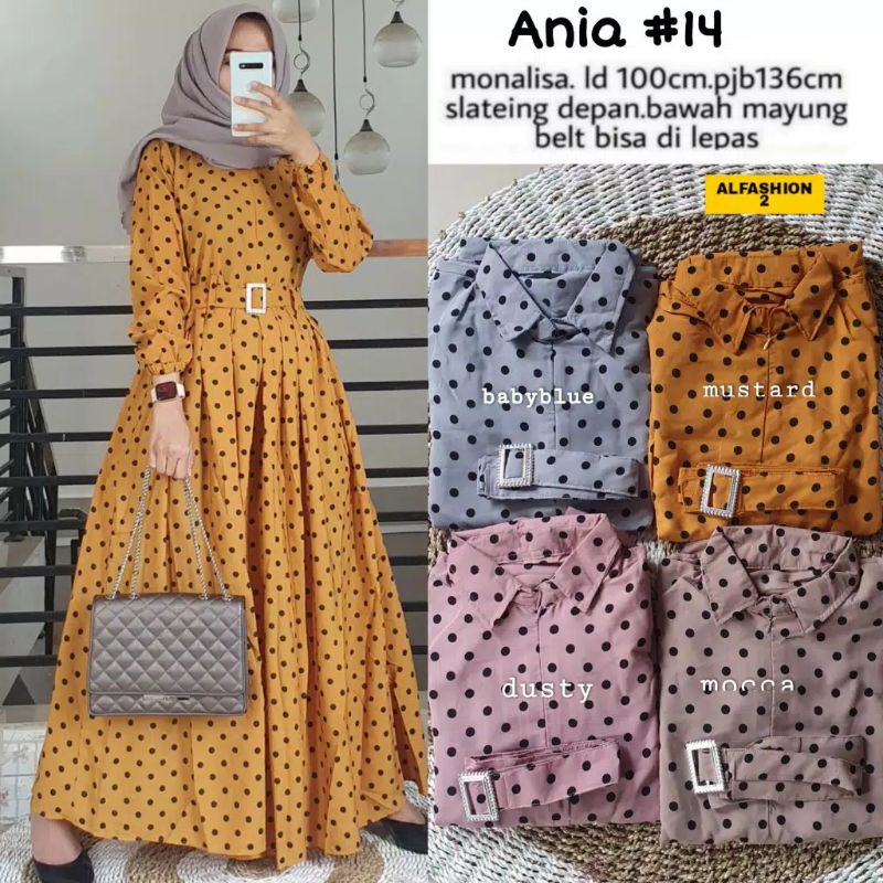 Ania Maxy 14 - LD110 Leher Kerah / Gamis Monalisa Polka Busui / Clara Maxy / R.8 - 238-5977