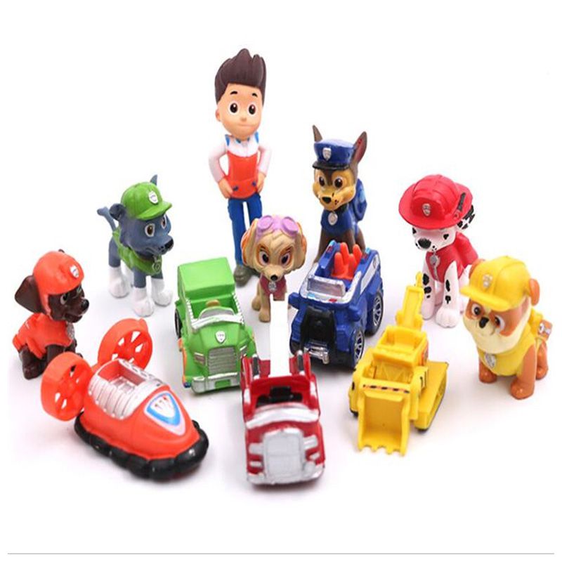 12pcs/Set Mainan Paw Patrol Puppy Car Boy Toy Gifts Figure Doll Action Collection Model Boneka