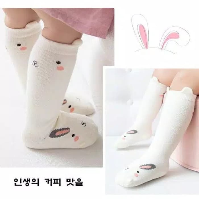 KAOS KAKI BAYI PANJANG DENGKUL LUCU IMUT TEBAL UNIK / KOREAN SHOCK BATITA BALITA-Rabbit Krem M