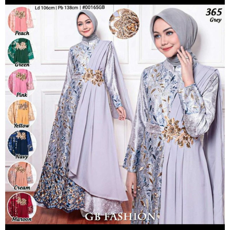 GB Fashion | Gamis brokat - Bunga 3D Emas- Selendang ceruty