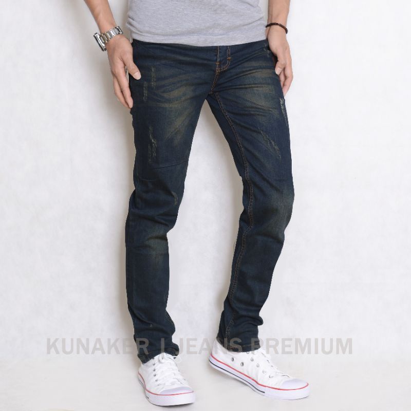 Celana jeans pria sobek laser tidak tembus , jeans denim premium kunaker