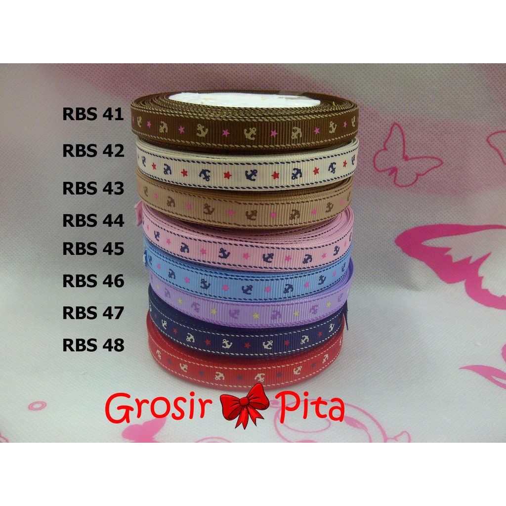 

(25 yard) Pita Grosgrain Motif Jangkar RBS 41,42,43,44,45,46,47,48 | Toko Bahan Craft | Grosir Pita