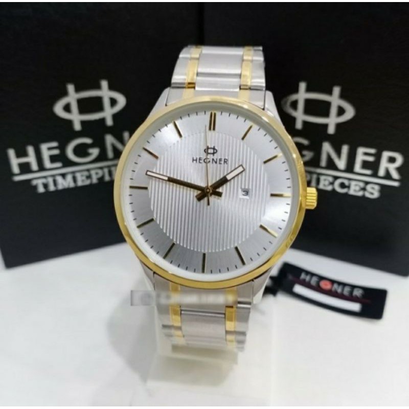 JAM TANGAN HEGNER 5050 HW 5050 PRIA SILVER COMBI ROSEGOLD ORIGINAL