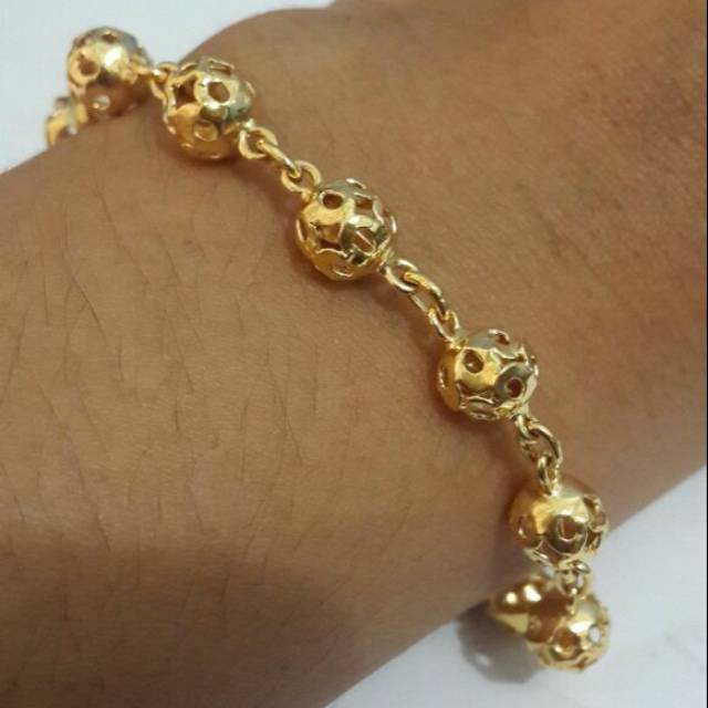 Gelang rantai bola ukir lapis emas24k