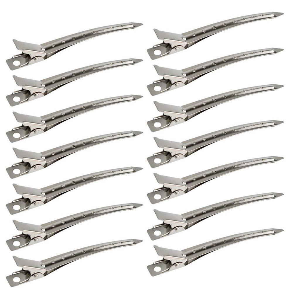 14pcs / Set Jepit Rambut Duckbill 8 Lubang Bahan Metal Ukuran 9cm