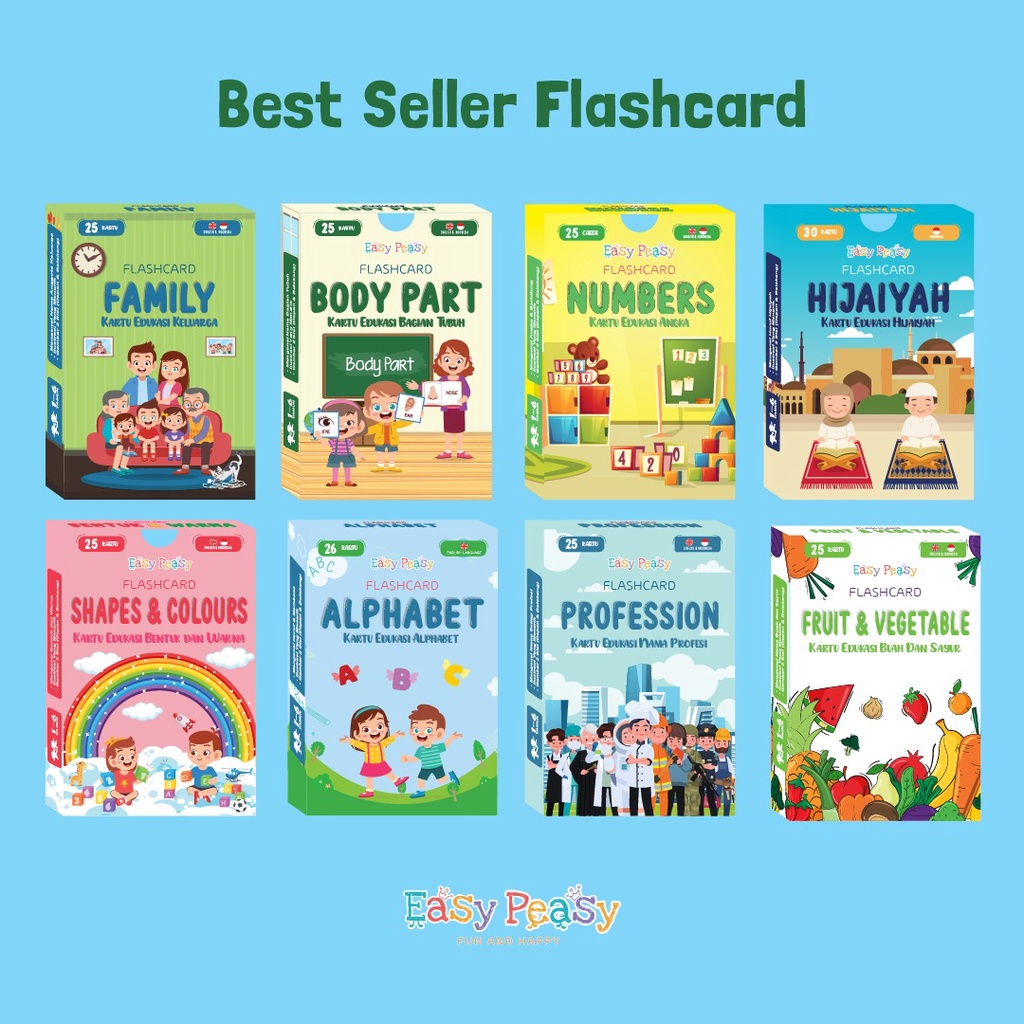 Easy Peasy - Flashcard - Kartu Edukasi - Mainan Kartu Belajar Anak Balita Bahasa Inggris & Indonesia