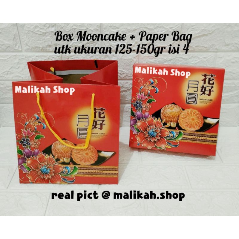 Box Dus Kotak Mooncake 125gr - 150gr isi 4 / Set Kotak + Paper Bag Mooncake Festival Kue Bulan