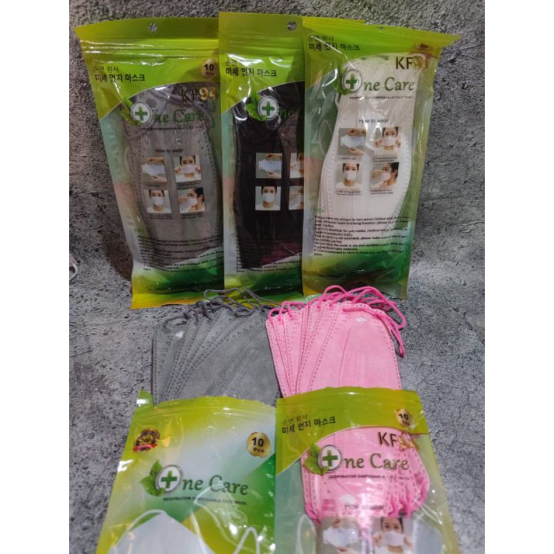 READY KF94 MERK ONECARE KOREA MASK, FISH MASK EARLOOP isi 10 dan isi 20. KF 94 warna PINK ARMY ABU HITAM PUTIH