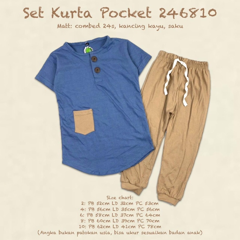 Setelan Kurta Pocket Pineapple Kids Original Super Premium Baju Muslim Koko Anak