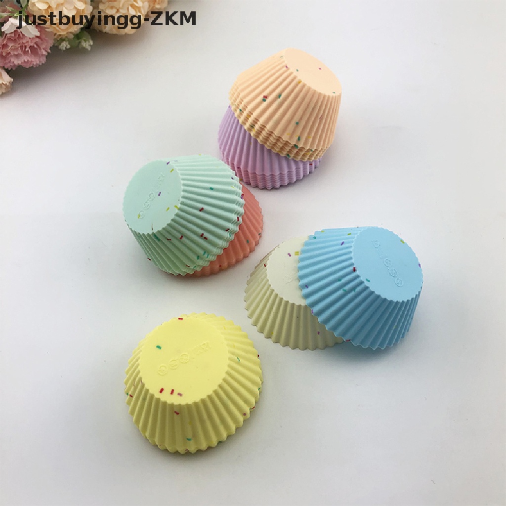 7pcs Cetakan Kue Muffin Bentuk Bulat Bahan Silikon Warna Campur Dapat Digunakan Kembali