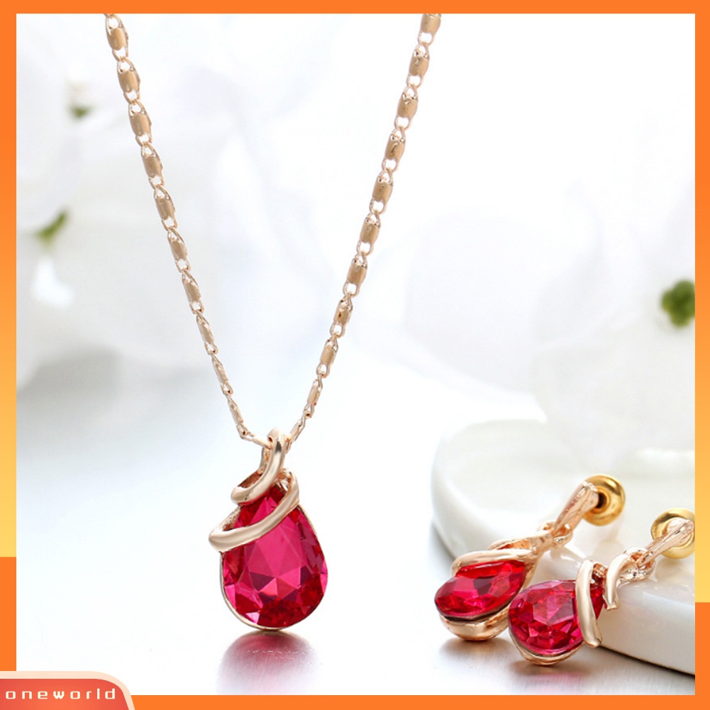 Set Perhiasan Kalung Anting Stud Liontin Teardrop Aksen Berlian Imitasi Untuk Wanita