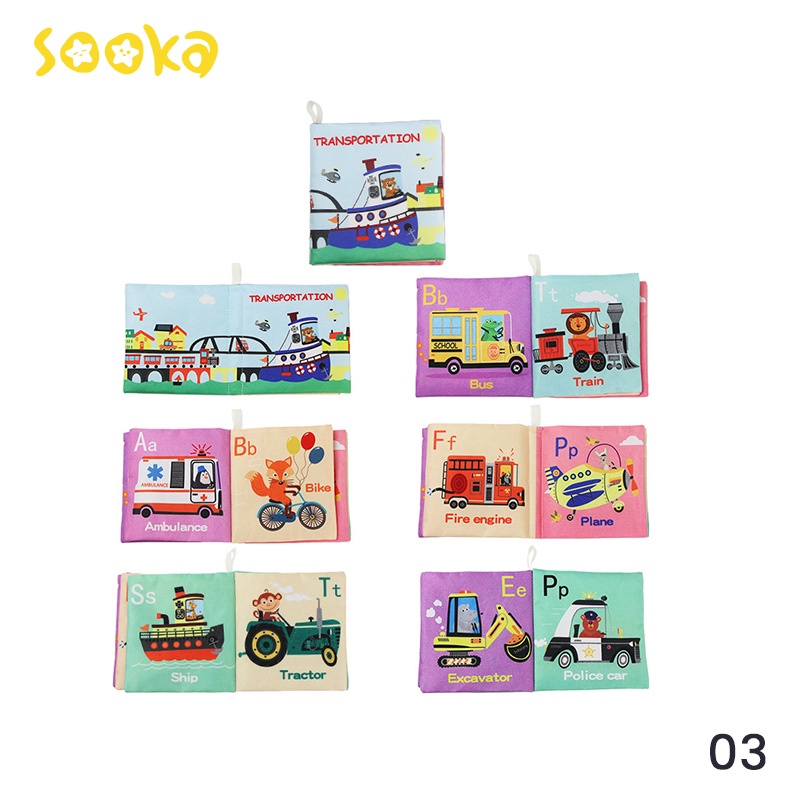 SOOKA Buku Edukasi Anak Usia Dini Bahan Kain - Buku edukasi visual audio hitam putih merah, buku kain tiga dimensi, buku kain mainan bayi bersuara usia 0-3 tahun SK-GGF1080