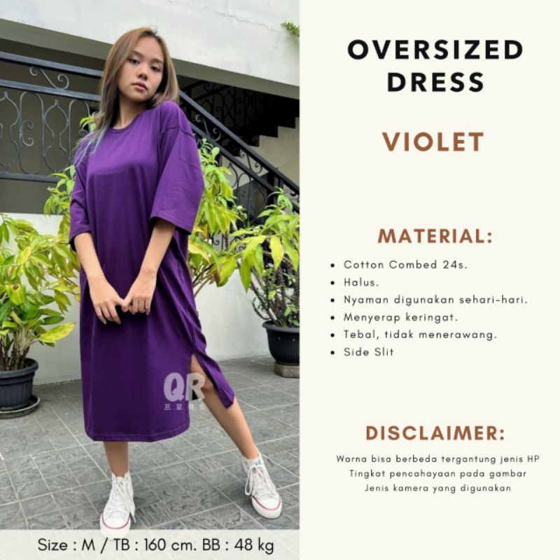 Baju Dress Oversize Tunik Cotton Combed 24s Premium Oversized Dress Tshirt - VIOLET