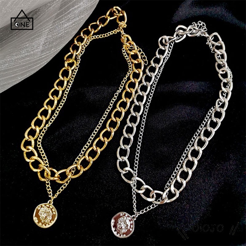 COD❤Kalung Rantai Double Layer Dengan Liontin Bahan Titanium Steel Gaya Hip Hop A one