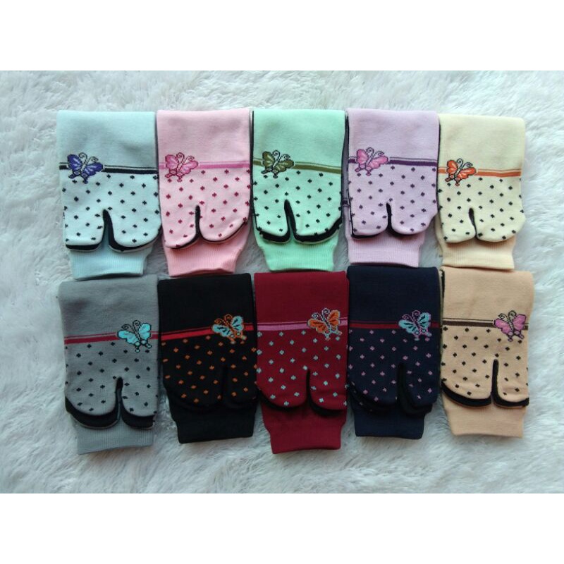 Kaos Kaki Jempol Anak Perempuan Motif Kupu-Kupu (Tapak Hitam, Tebal, Nylon Spandex, SD, Murah)