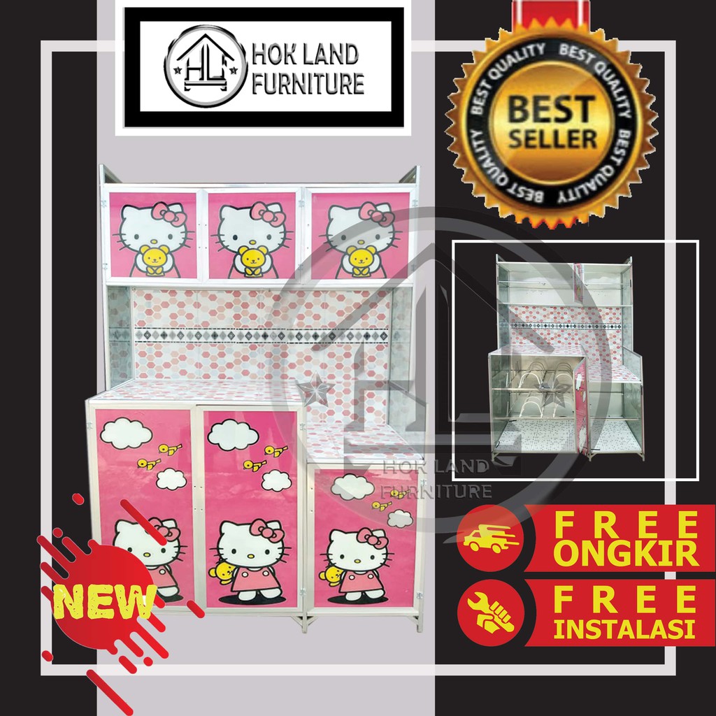 Rak piring magicom KARAKTER / Lemari Piring Rak Piring 3 Pintu Almunium Kaca Full Karakter / RK5