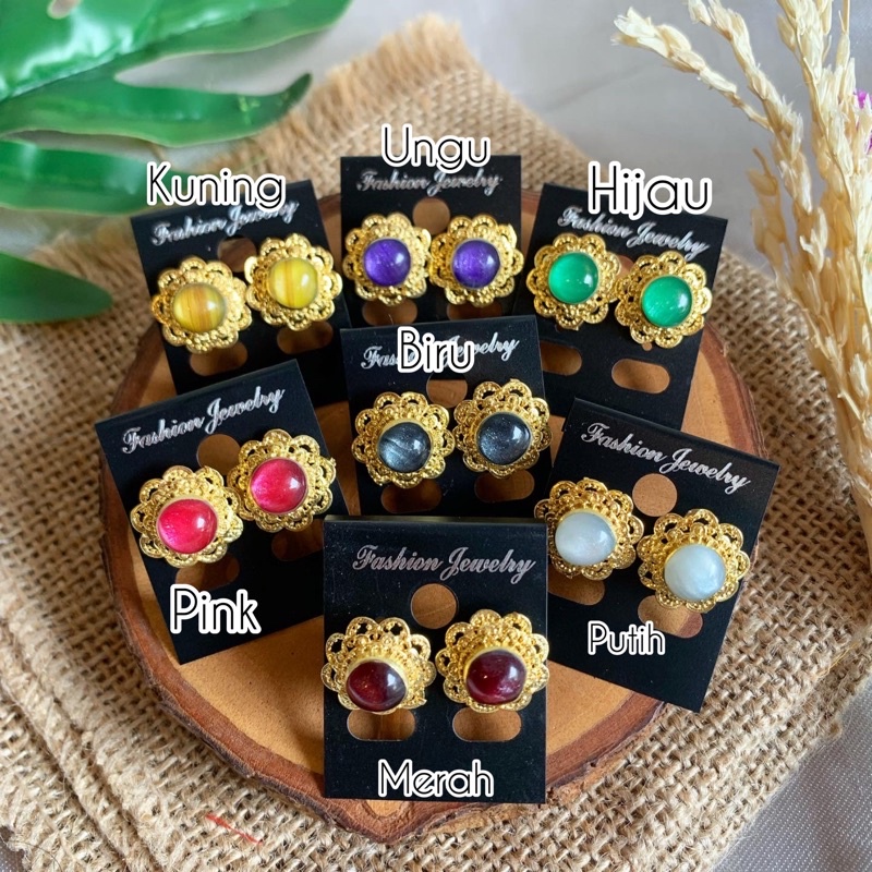 anting mawar permata bulat