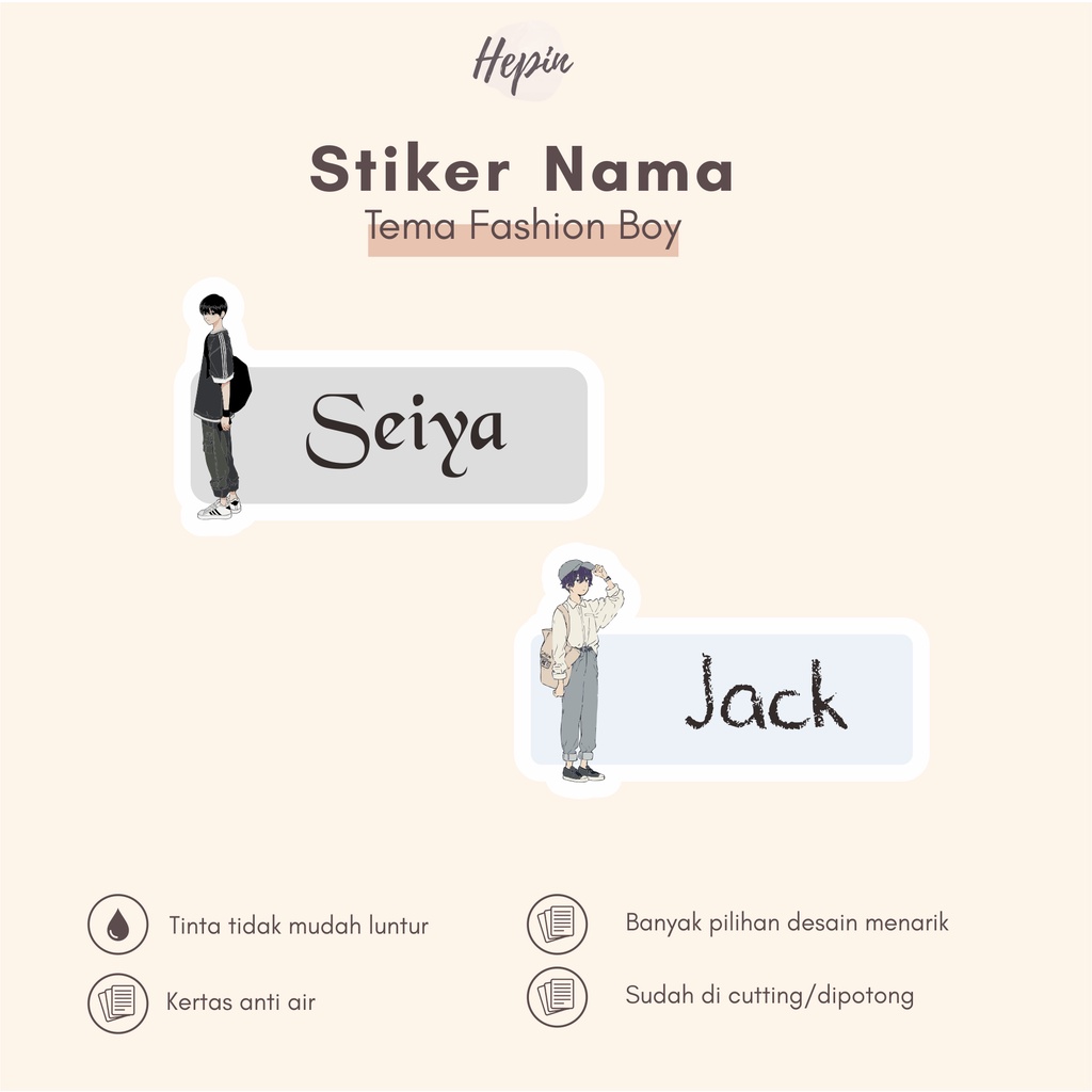 

(90 - 120 pcs) stiker label nama anak tema FASHION BOY/cutting stiker nama anak lucu