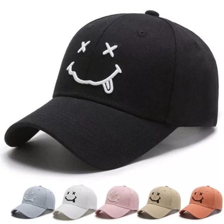 GUDANGNYA TOPI Topi Baseball Bordir Smile Terbaru Kekinian Pria Wanita Unisex Banyak Pilihan Warna