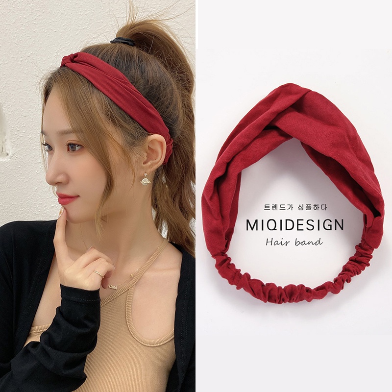 Bando Headband Rajut Kapas Pita / Korea Retro Fashion Premium Bandana Simpul Twist Elastis Jepit Ala Wanita Hairband