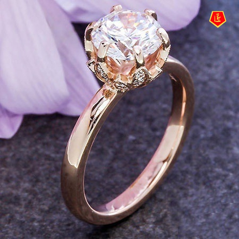 [Ready Stock]Female Crown 14K Rose Gold Flower Ring Fashion