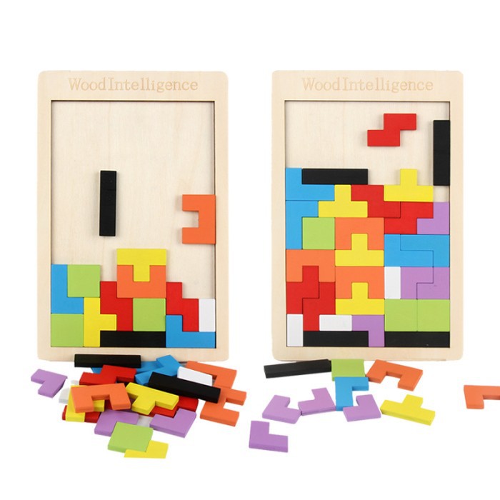 Puzzle Kayu Tangram Tetris Kayu 2D Wood Puzzle Tangram Puzzle Tetris Kayu Interactive Toys Edukasi