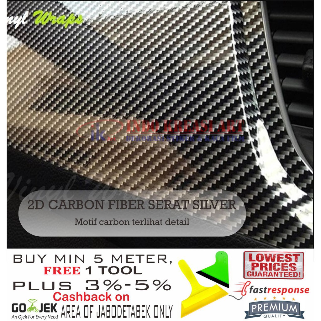 STICKER MOBIL 2D CARBON GLOSSY STIKER KARBON SERAT SILVER BUKAN 6D 5D