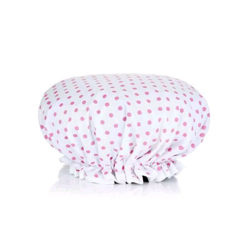 shower cap plastik topi pelindung mandi polkadot