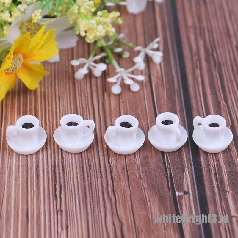 (white3) 5pcs Miniatur Cangkir Kopi Untuk Dekorasi Rumah Boneka