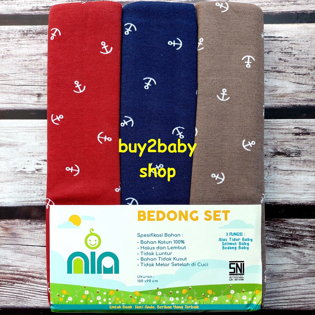 Bedong bayi bahan premium halus lembut 3 warna motif NIA kemasan baru isi 3 PCS