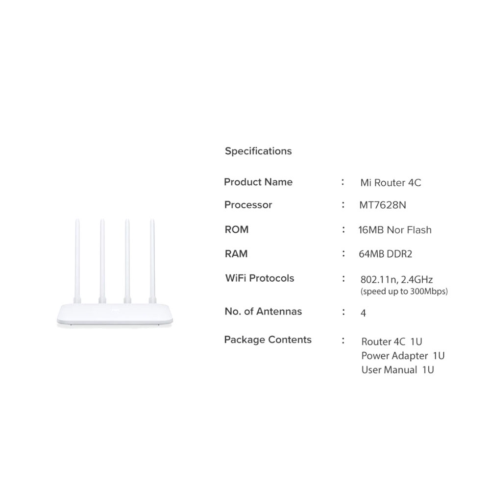 Xiaomi Mi Router 4C 300 Mbps 4 Antena - R4CM - White