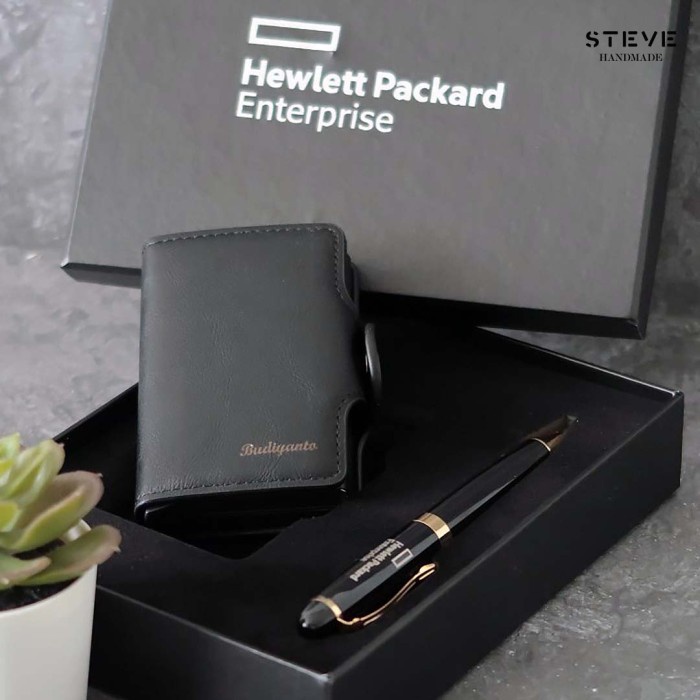 Gift Set Corporate Pen RFID Card holder Dompet Kartu Souvenir Hadiah
