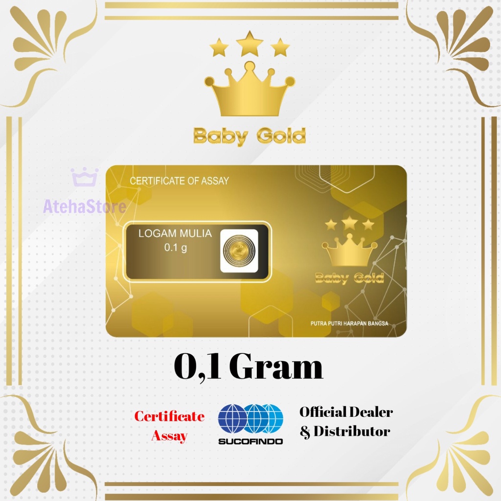 BabyGold/Minigold/Emas mini/Souvenir emas 0,1 Gram 24 karat Bersertifikat