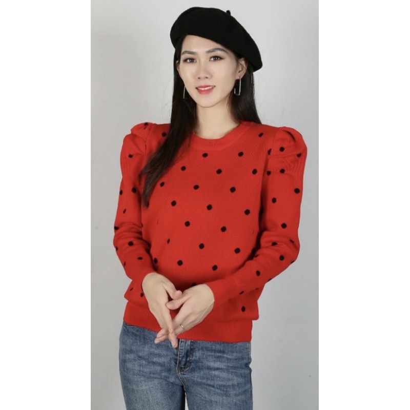 Atasan Blouse Puff Lengan Balon Polka Knit Rajut Premium Import Kode 1312 Import