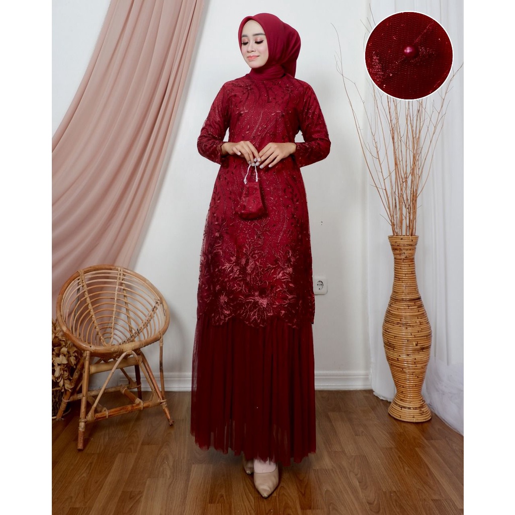 Permata Olshop / Kebaya Gamis Tutu NJ / Gamis Brokat Pesta Mewah / Kebaya Wisuda