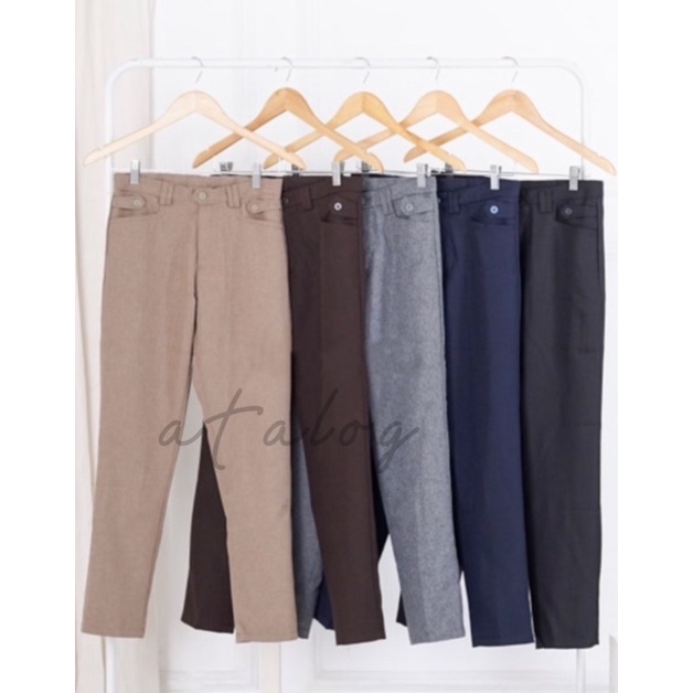 Celana Bahan Kerja Wanita Highwaist Kantor Formal Dasar Kain Premium Strech . Office Pants Slimfit Standart S-5L