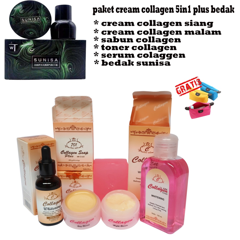Paket Hemat Skincare Cream Collagen Original Lengkap Plus Bedak Sunisa CC Cream ( Cream Collagen Sia