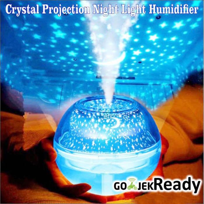 Air Humidifier Ultrasonic 500ml Proyektor Bulan Bintang 2 in1 Moonlight Crystal LED