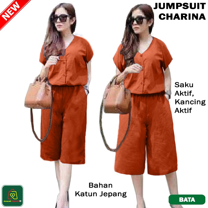 Baju Setelan Wanita JUMPSUIT CHARINA Bahan Katun Jepang Premium Big Size XL TERBARU TERMURAH TERLARIS / 14049