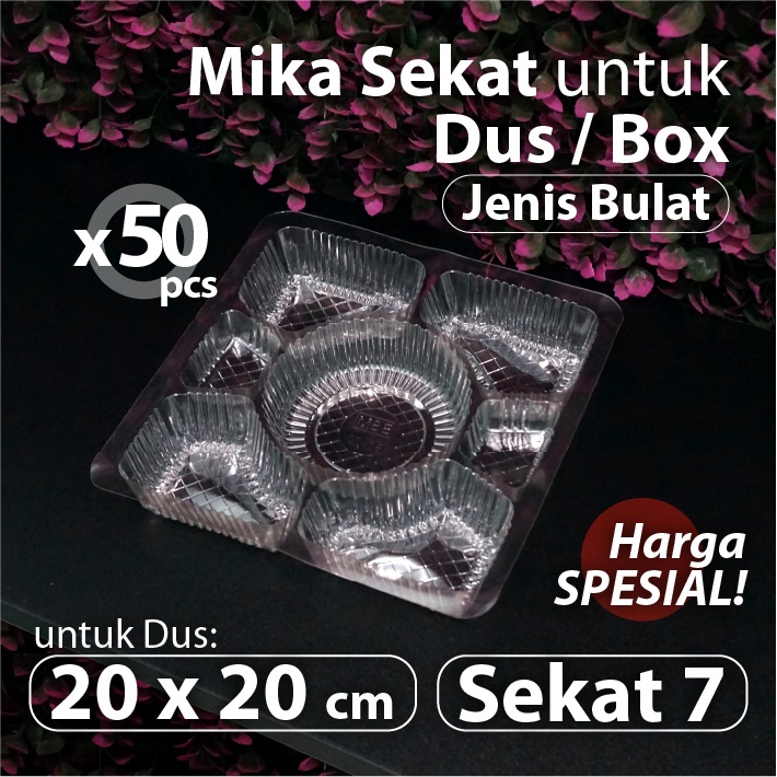 Paket 50 pcs - Mika Sekat 7 Bulat Bening 20 x 20 cm - Alas Nasi Kotak