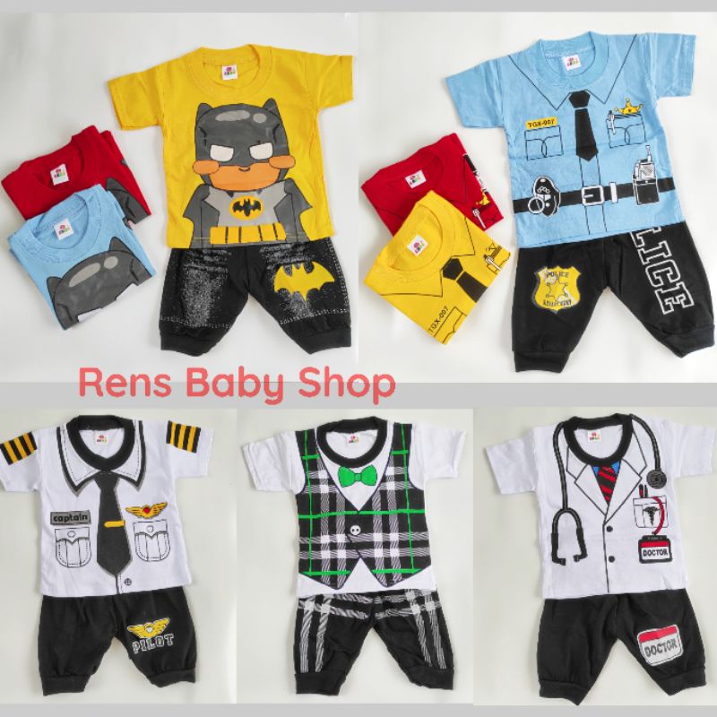 JOGER EROS Setelan baju pendek celana panjang hoodie rompi pilot dokter polisi batman doraemon motif sapi