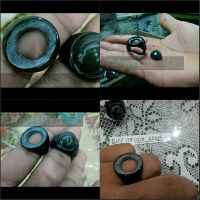 Ring emban batu natural black jade tanpa batu akik