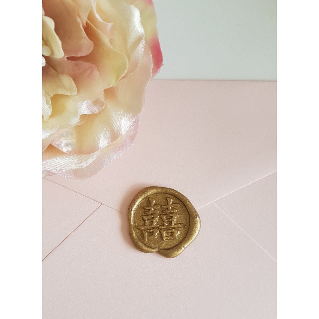 Double happiness stickers Chinese Wedding Invitation self adhesive wax seal envelope for Invitation