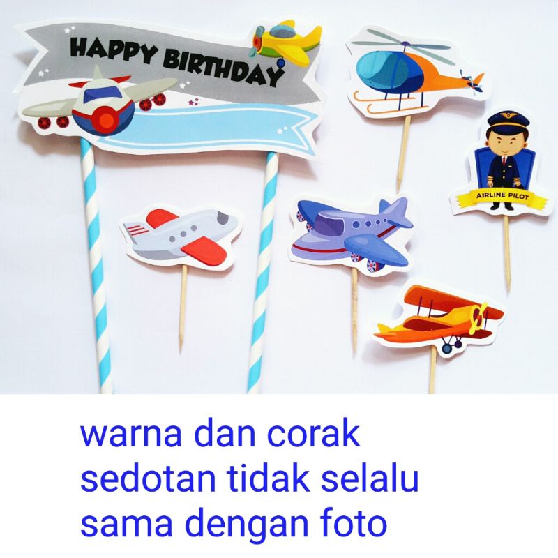 topper toper tusukan hiasan kue cake nasi tumpeng ulang tahun happy birthday karakter pilot pesawat 