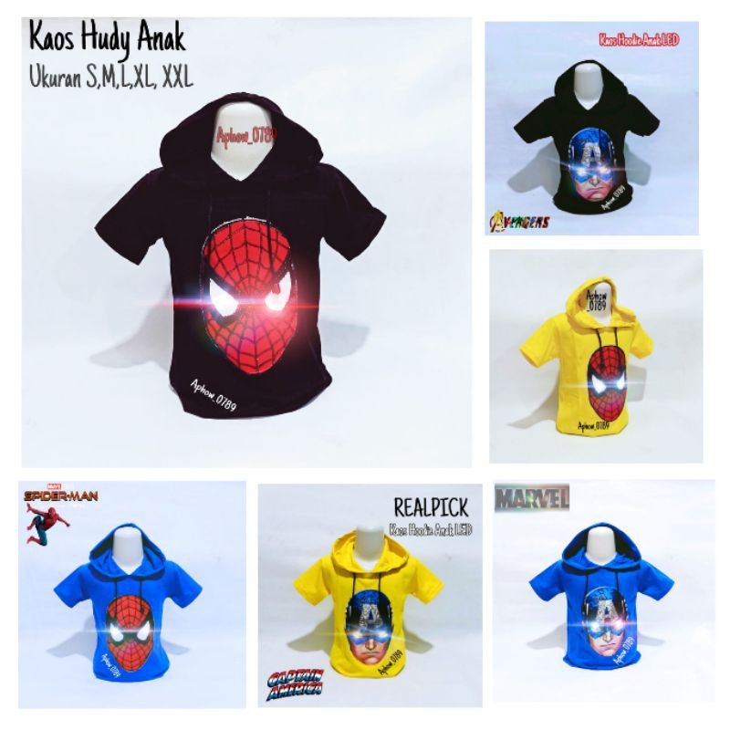 KAOS HOODIE ANAK LED SPIDERMAN BISA NYALA UK 2-10TAHUN